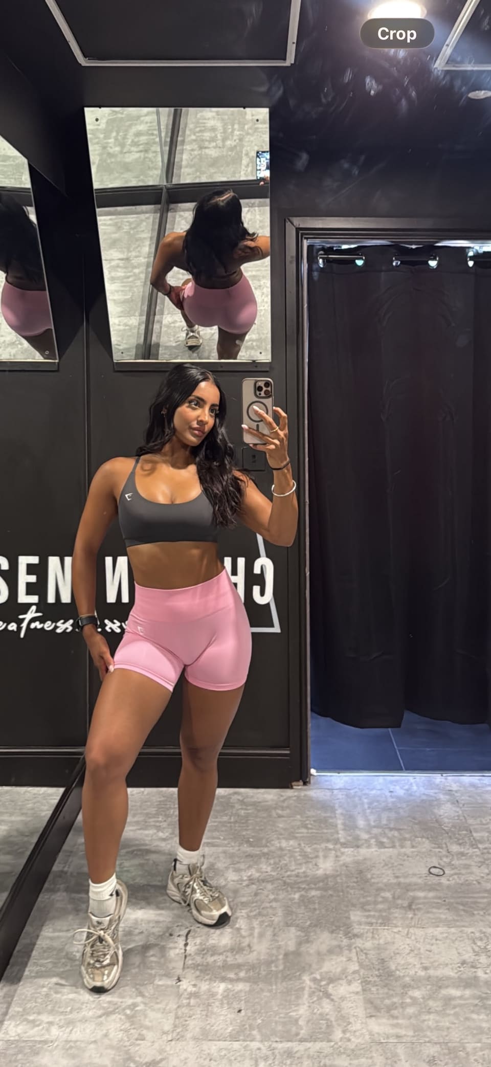 Manisha in the gym, mid-training